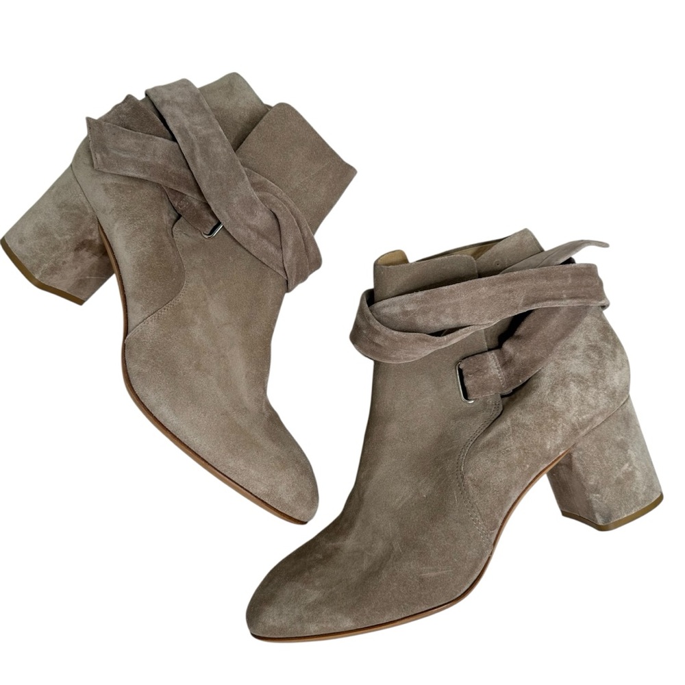 Rag & Bone Dalia Gray Tan Suede Ankle Booties with Wrap-Around Strap Size 41